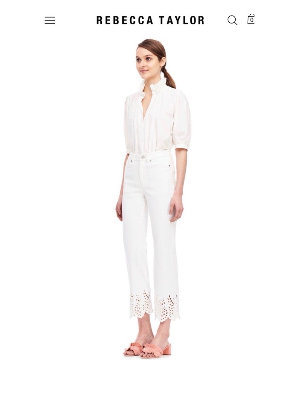 La Vie Rebecca Taylor White High-Rise Eyelet Jeans Women’s Size 26